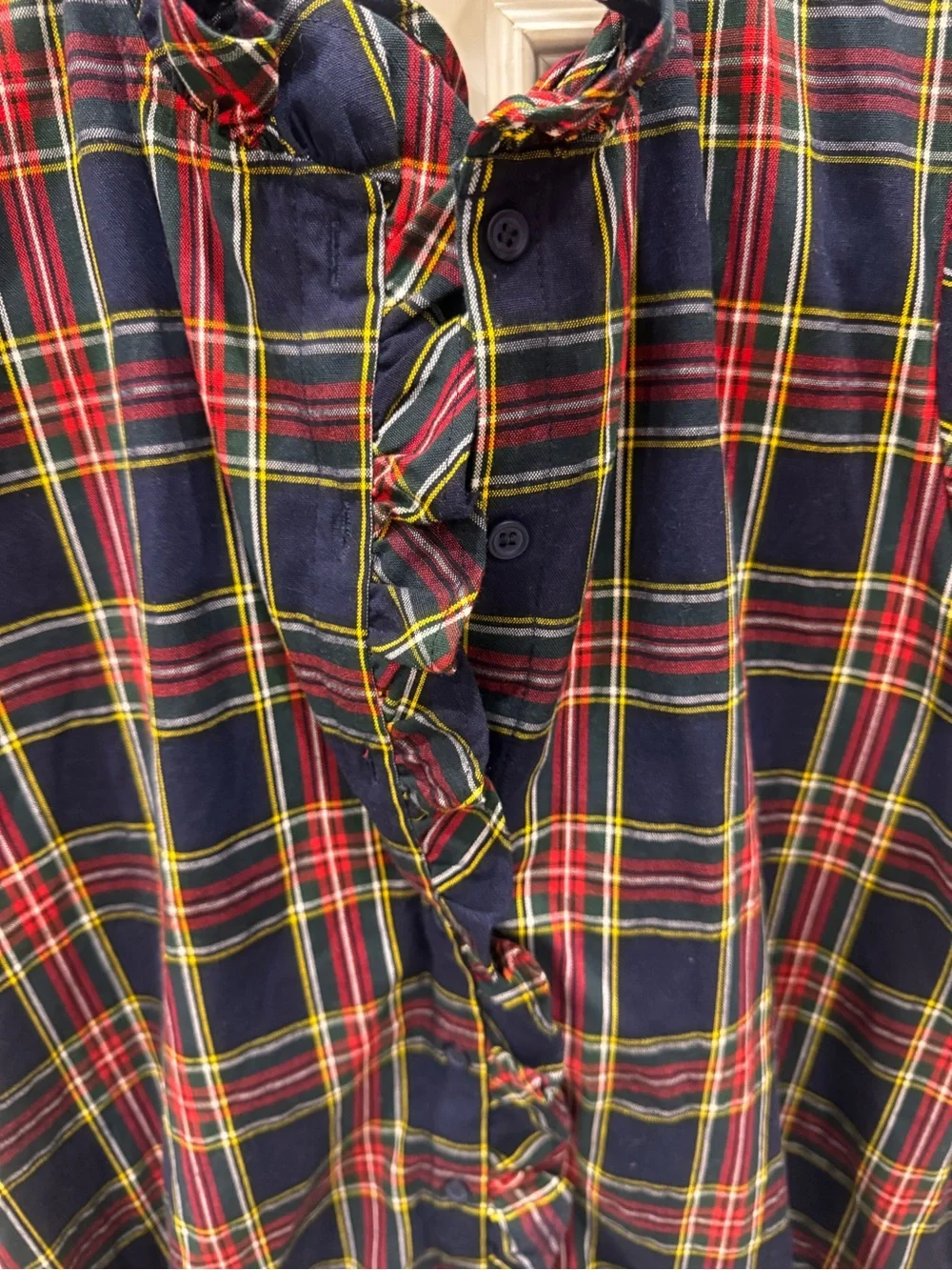 entro Navy Plaid Ruffle-Trim Top with Red & Green Tartan - Picture 2 of 4